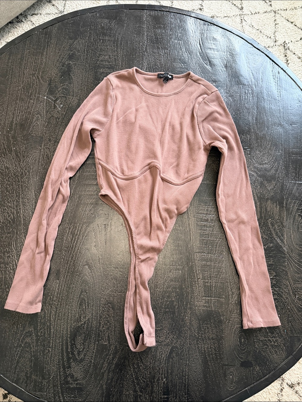 Fashion Nova Dusty Rose Long-Sleeve Seam-Detail Bodysuit